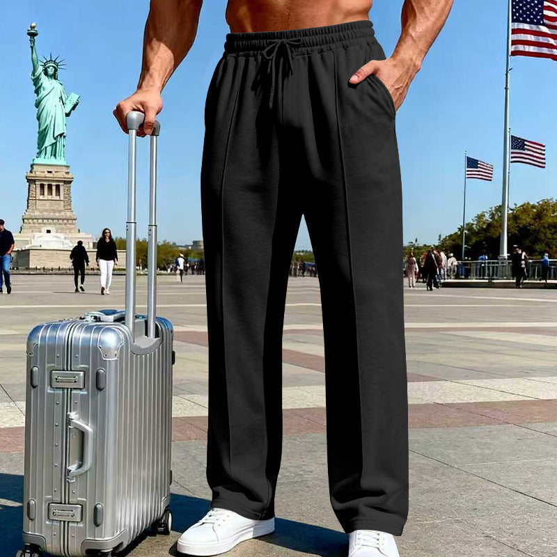 👖 50% OFF NOW! 🌿 Men's Straight Leg Pants – Elastic Waist, Drawstring & Knit – Casual Comfort & Breathable ✨