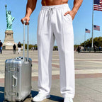 Men's Straight Leg Pants – Elastic Waist, Drawstring & Knit – Casual Comfort & Breathable ✨