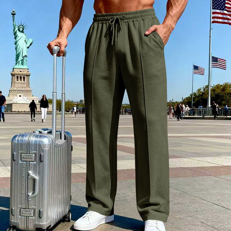 Men's Straight Leg Pants – Elastic Waist, Drawstring & Knit – Casual Comfort & Breathable ✨
