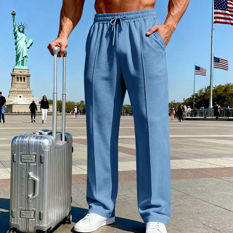 Men's Straight Leg Pants – Elastic Waist, Drawstring & Knit – Casual Comfort & Breathable ✨