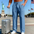 Men's Straight Leg Pants – Elastic Waist, Drawstring & Knit – Casual Comfort & Breathable ✨