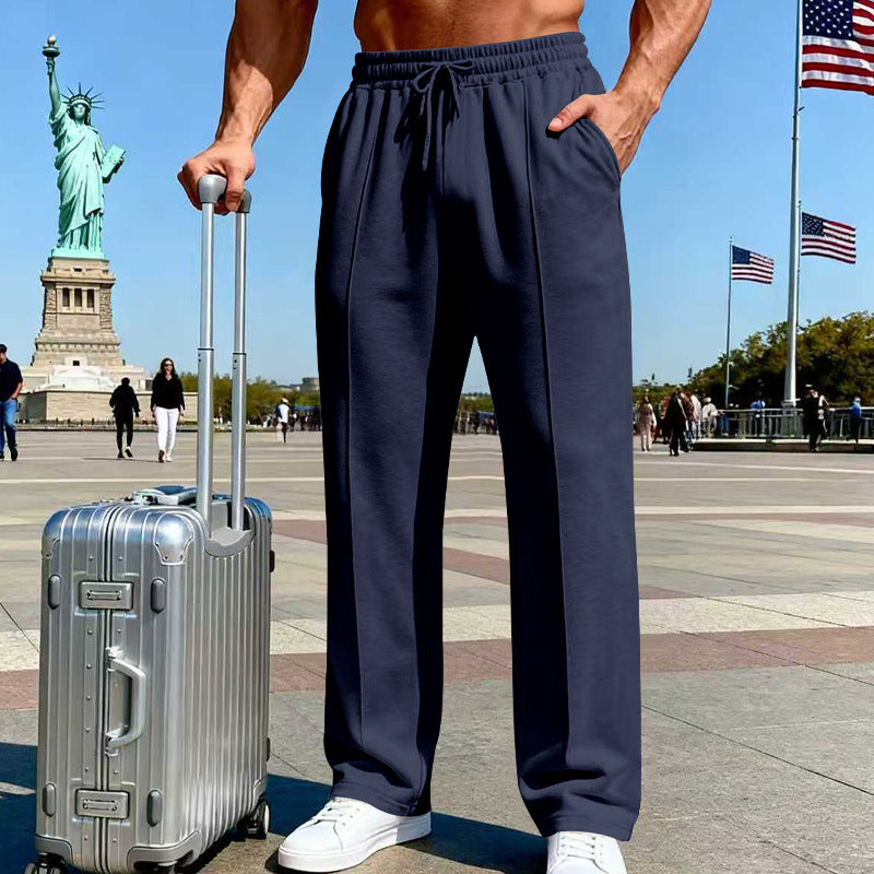 Men's Straight Leg Pants – Elastic Waist, Drawstring & Knit – Casual Comfort & Breathable ✨
