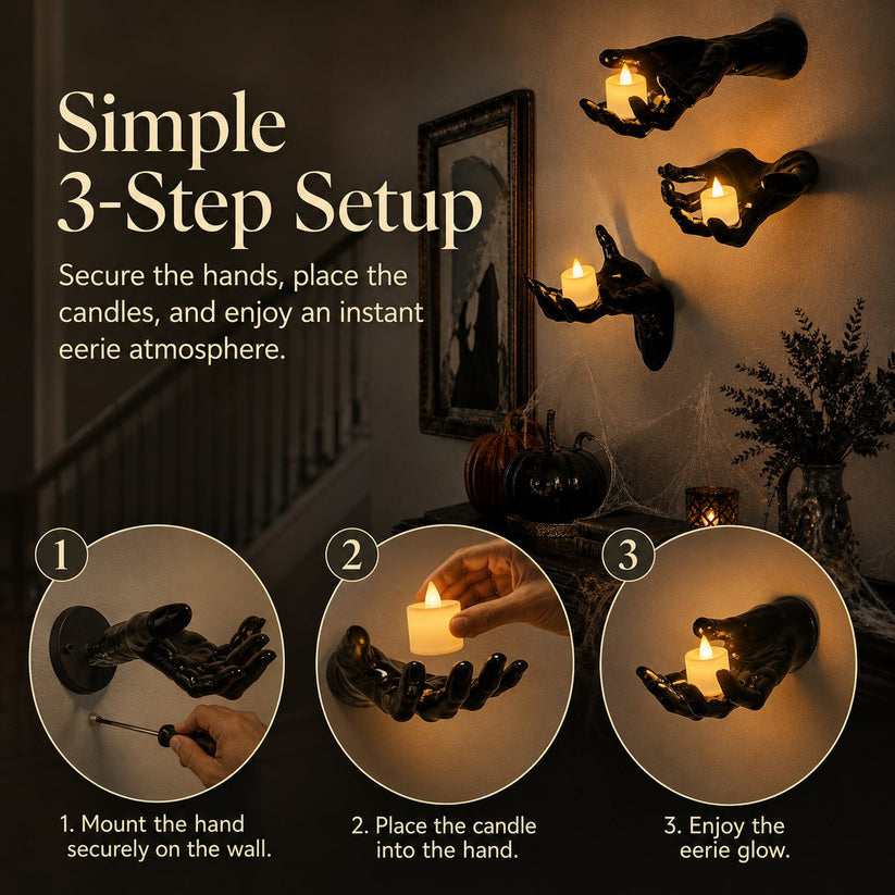 Halloween Decorations, Pack of 3 Wall Mounted Creepy Reaching Hands (Does not include candles)