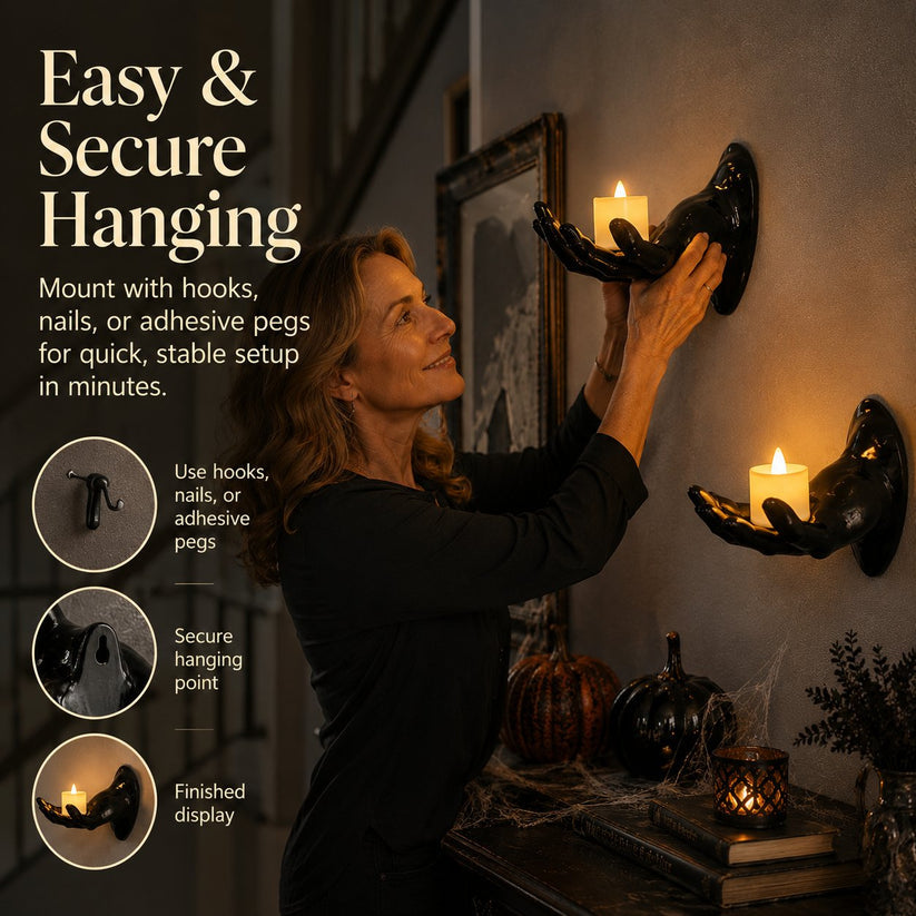 Halloween Decorations, Pack of 3 Wall Mounted Creepy Reaching Hands (Does not include candles)