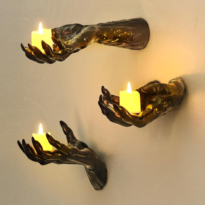 Halloween Decorations, Pack of 3 Wall Mounted Creepy Reaching Hands (Does not include candles)