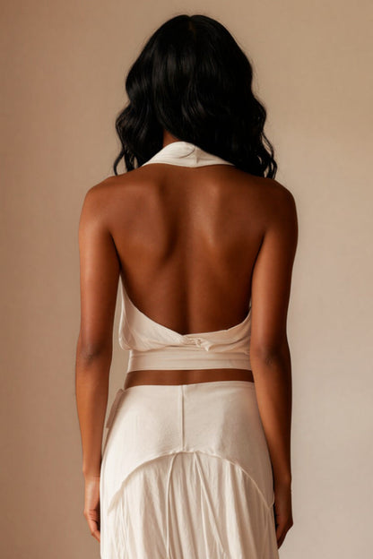White Cross Halter Open Back Top